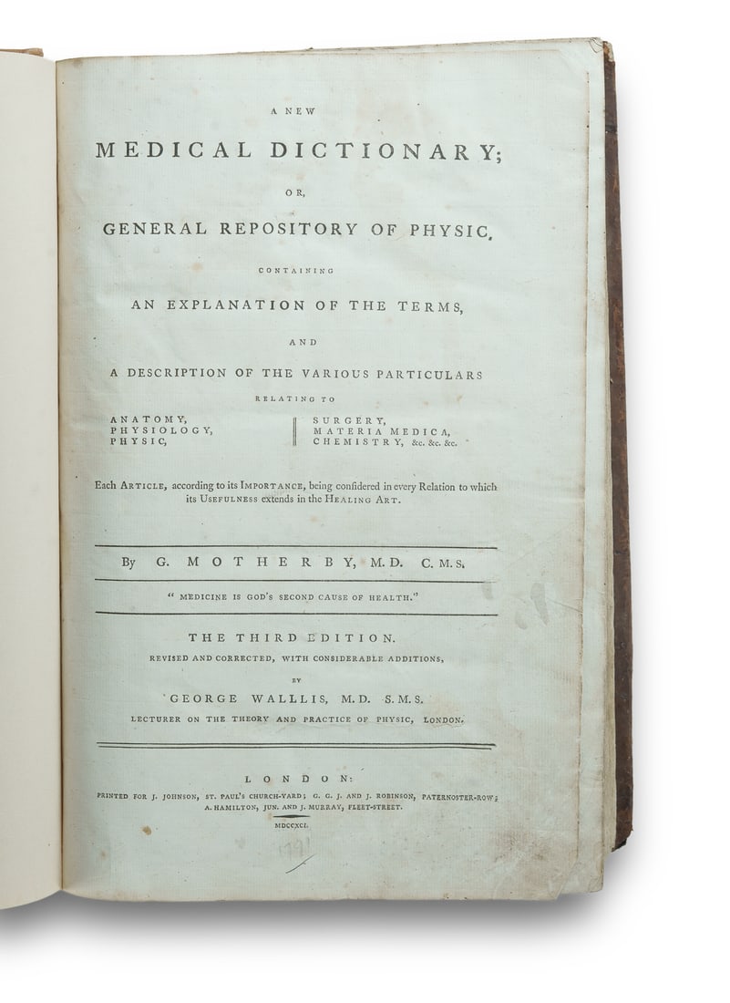 George Motherby's 1791 3rd Edition of his 'Medical Dictionary' with Additions by George Wallis (1 of 5)