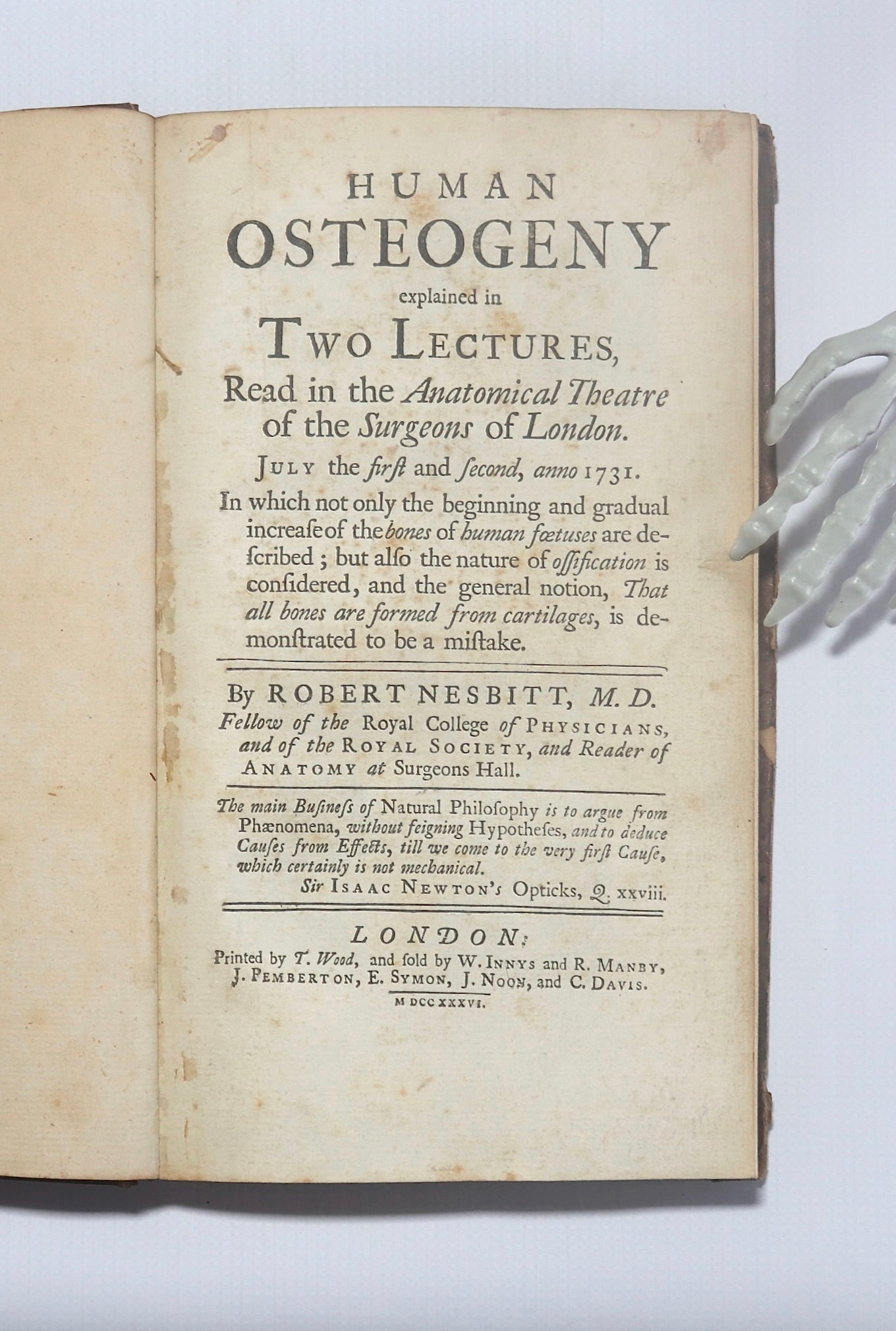 NESBITT, Robert. Human Osteogeny Explained in Two Lectures, Read in the Anatomical Theatre of the (1 of 7)