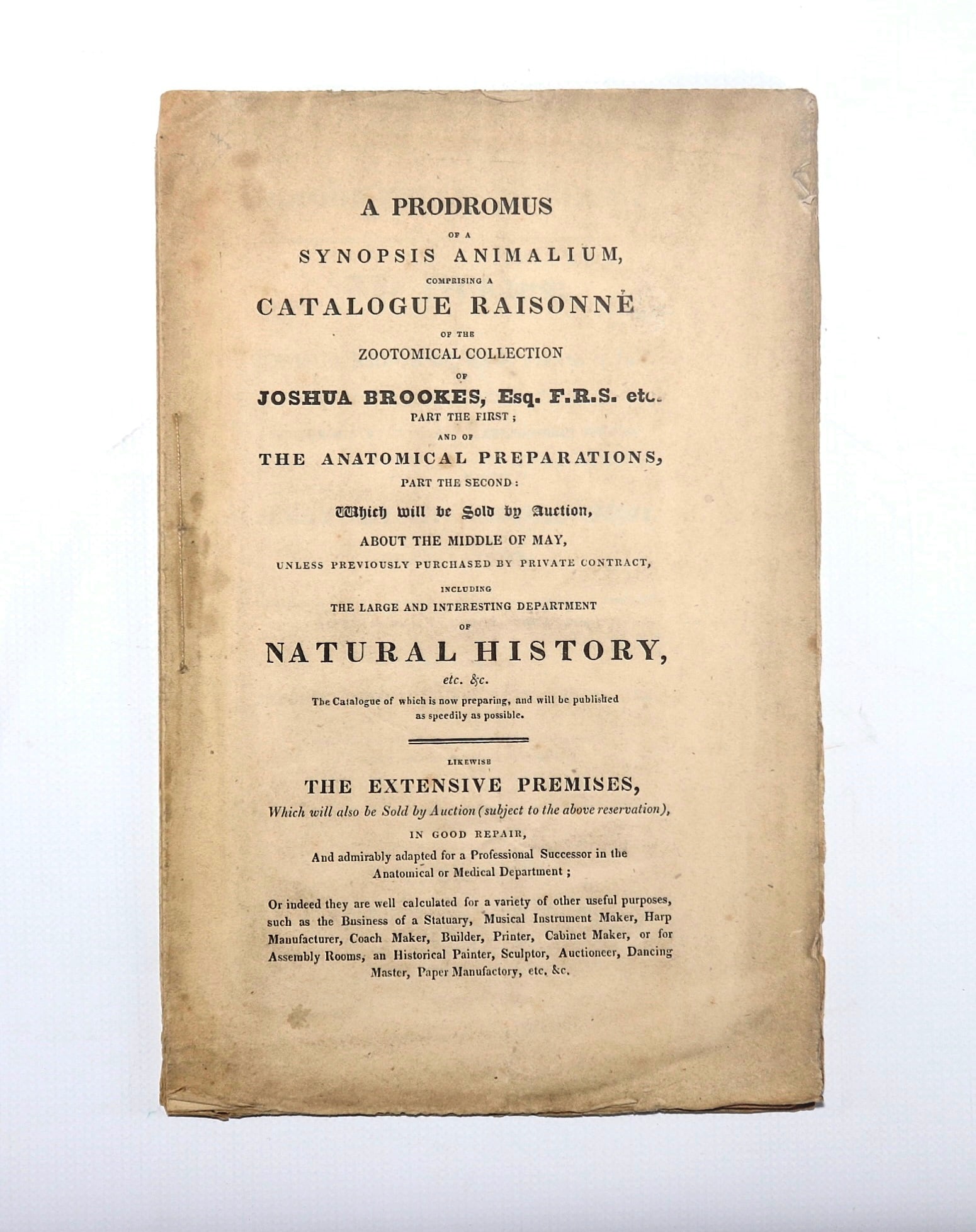 Joshua BROOKES Natural History Museum - Initial Sale Prodromus, 1828. (1 of 4)