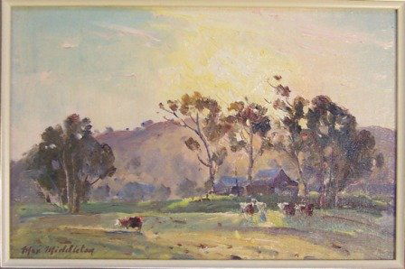 MIDDLETON, Max (b.1922): Bright Glow Before Sunset Oil on Board 19x29