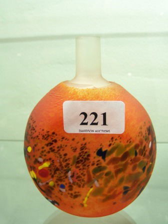 Kosta Boda Orange & Multi-coloured Flattened Circ: Signed to base #7172010 Kosta Boda Limgo-1000. Initialled Bertil Vallien.