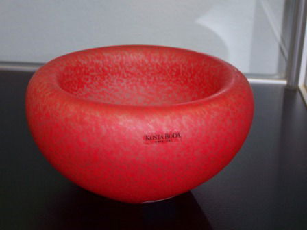 Frosted & Red Speckled Kosta Boda Art Glass Hollo: Signed to base poss. Bertil Vallien.