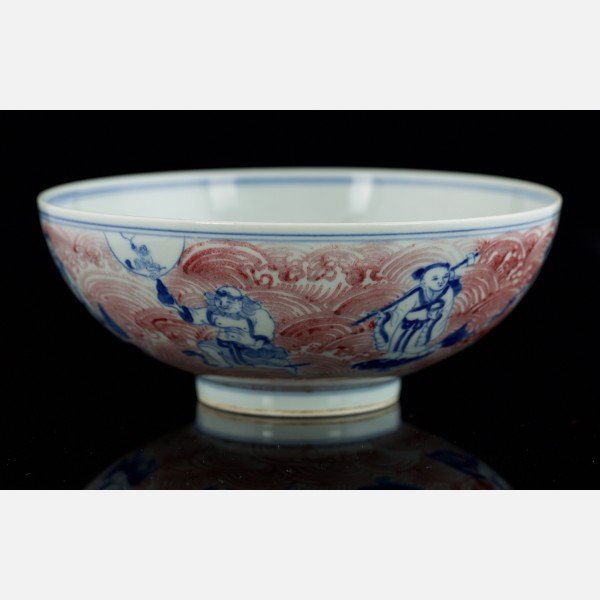 A Copper-Red with Blue and White 'Eight Immortals' (1 of 9)