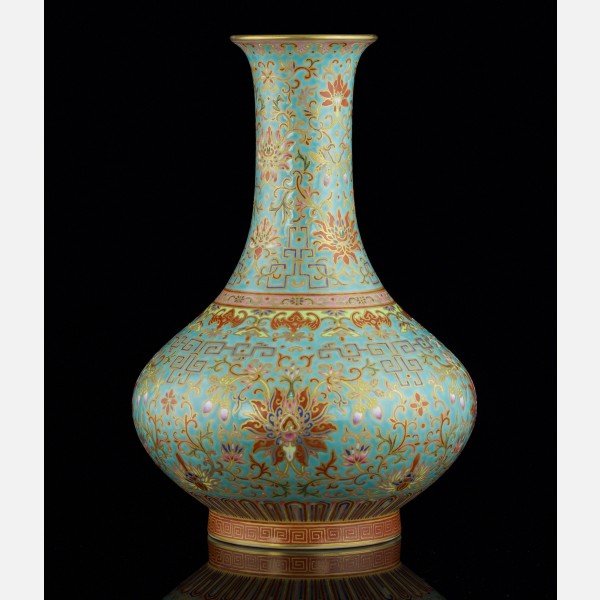 A Turquoise-Ground Famille Rose Vase, Jiaqing Mark (1 of 8)