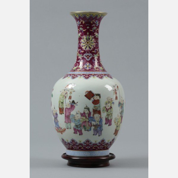 A Rare Famille Rose Ovoid Vase of Kids Motif, Daoguang (1 of 6)