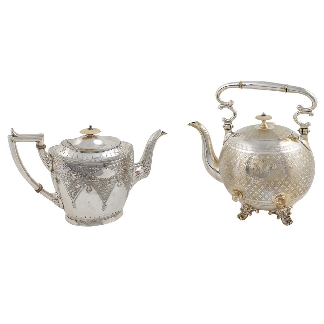 Two silver plate teapots Great Britain, 19th-20th (1 of 1)
