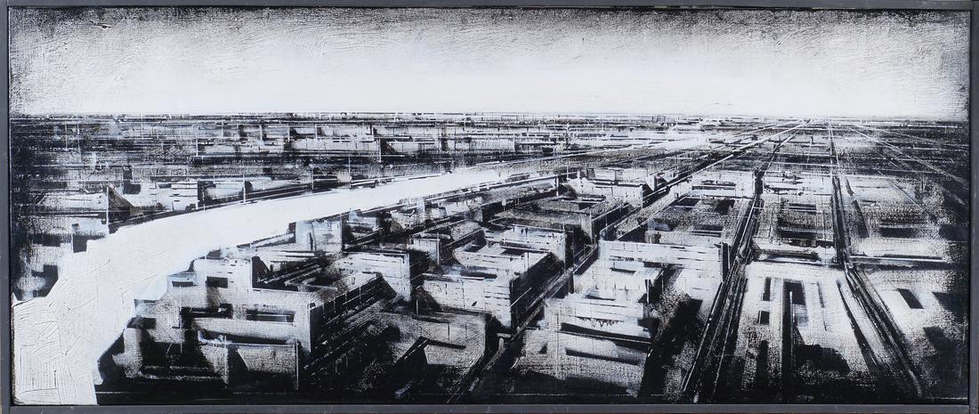 Jonathan Guaitamacchi Londra 1961 45x110 cm.: "London", 2002, oil on canvas, framed, signed dated and titled on the back Artist's authenticity declaration, archive n. 94092