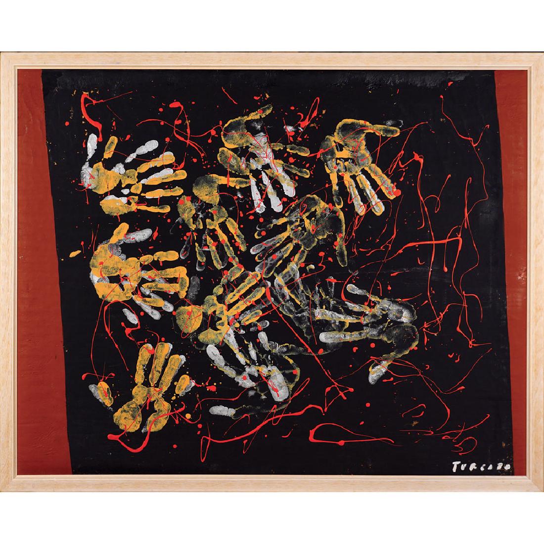 Giulio Turcato Mantova 1912 - Roma 1995 80x100 cm.: "Alleluia", oil and acrylic on foam glued on wood, mid 70'ies, signed at the bottom right and on the back, framed. Works entered in the Giulio Turcato archive registers with the n. SP71316ME10AB