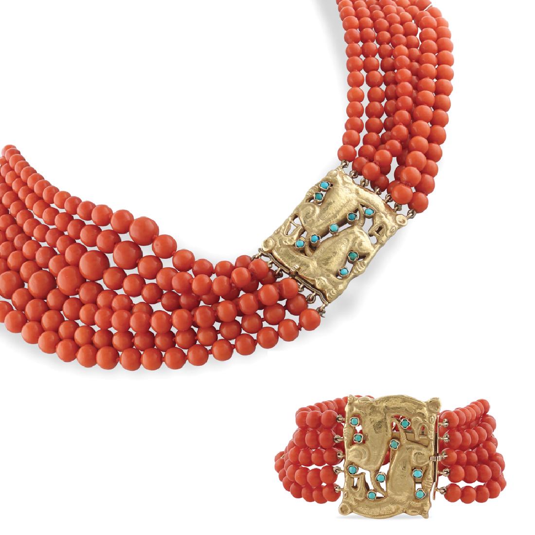 Red coral parure '70ies peso 271 gr. (1 of 3)