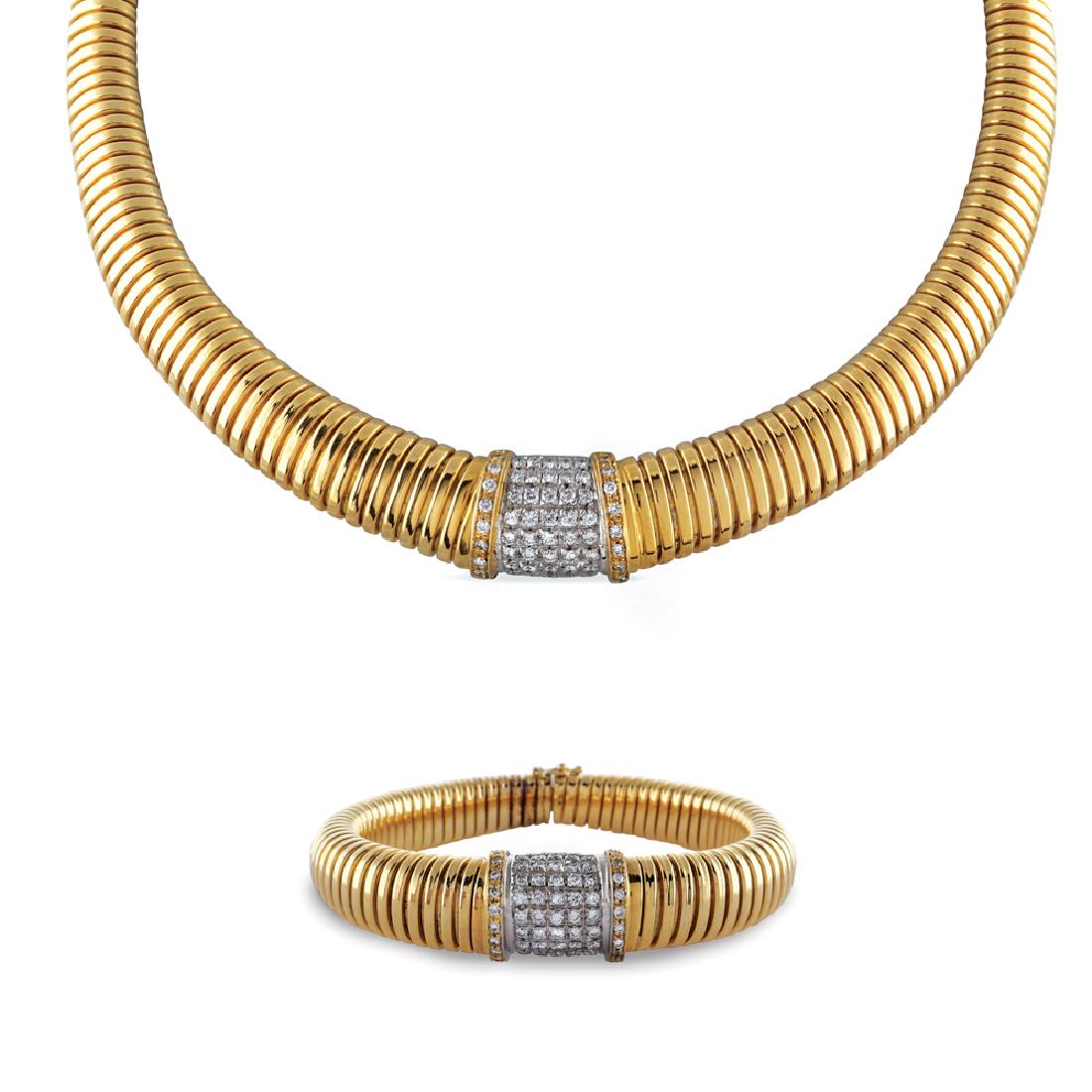 18kt yellow and white gold tubogas parure  weight 144 (1 of 1)