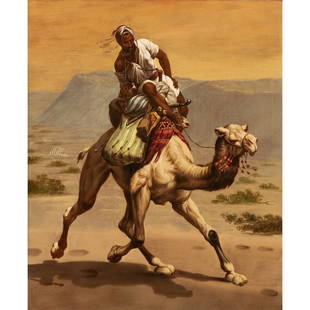 Ippolito Caffi: Belluno 1809 - Adriatic Sea 1866, 46.5x39 cm., "Bedouin on a camel", oil on panel, framed.Provenance: Sotheby's, "Voyage Ã Rome, Collection ParticuliÃ¨re Italienne" Paris, 04 May 2016