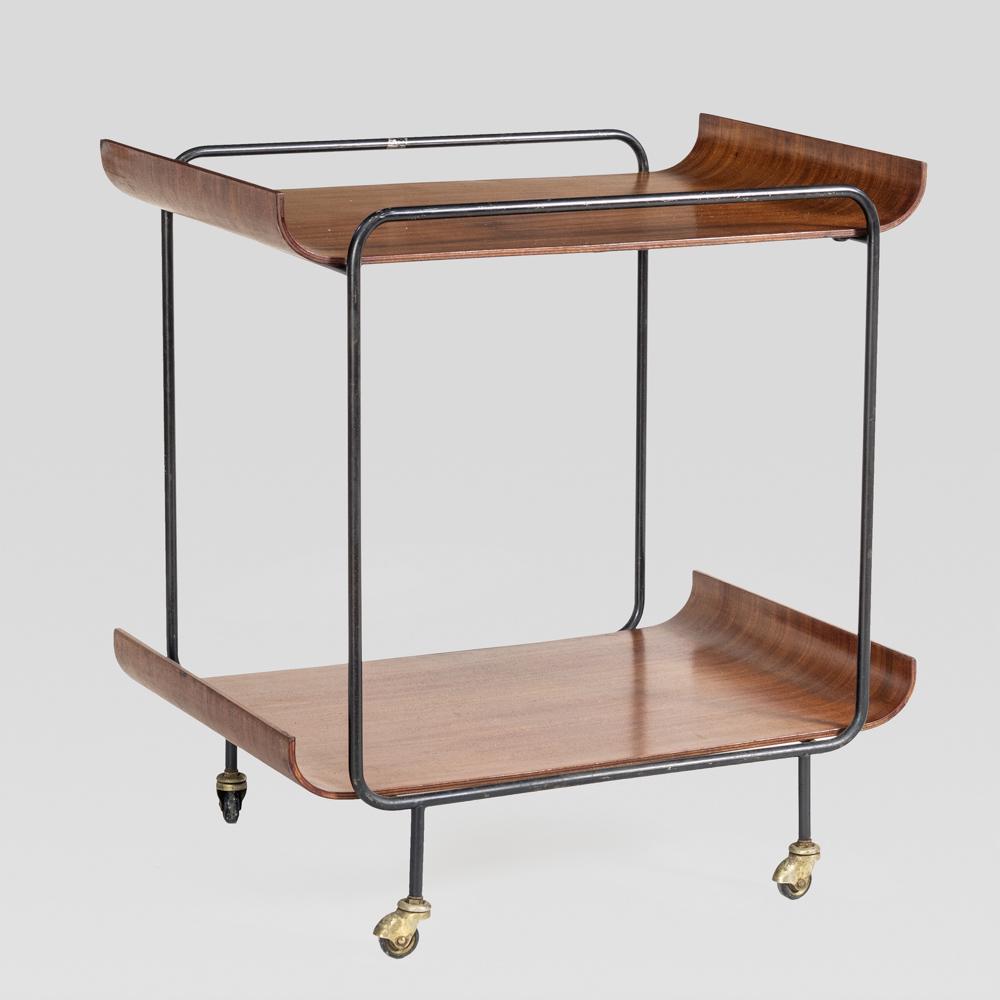 Italian manufacture: 1960s, 67x44x64cm., trolley with removable tray in wood and painted metal