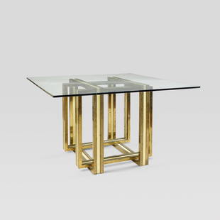 Nucci Valsecchi: Italy, 1970s, 75x130x130 cm., brass, painted metal and glass table, wears