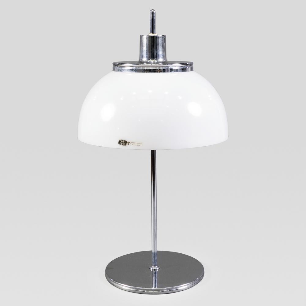 Luigi Massoni, prod. Harvey Guzzini: Italy, 1970s, 60x33cm., Faro 4020 mod. adjustable table lamp in perspex and chromed metal, production label