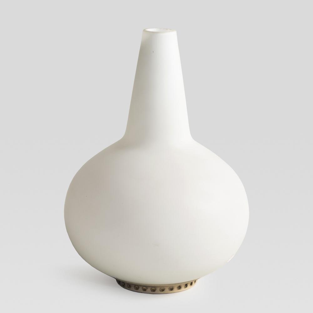 Max Ingrand. prod. Fonta Arte: Italy, circa 1954, h. 34cm., 1837 mod. luminous flower vase, in layered satin glass, white lacquered brass, missing interiorLiterature: F. De Boni, Fontana Arte. Gio Ponti, Pietro Chiesa, Max Ingrand,