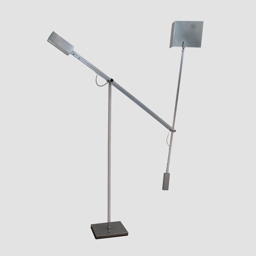 Angelo Brotto, prod. Esperia: Italy, circa 1975, h. maximum 222 cm., Giraffa mod. floor lamp in chromed metal