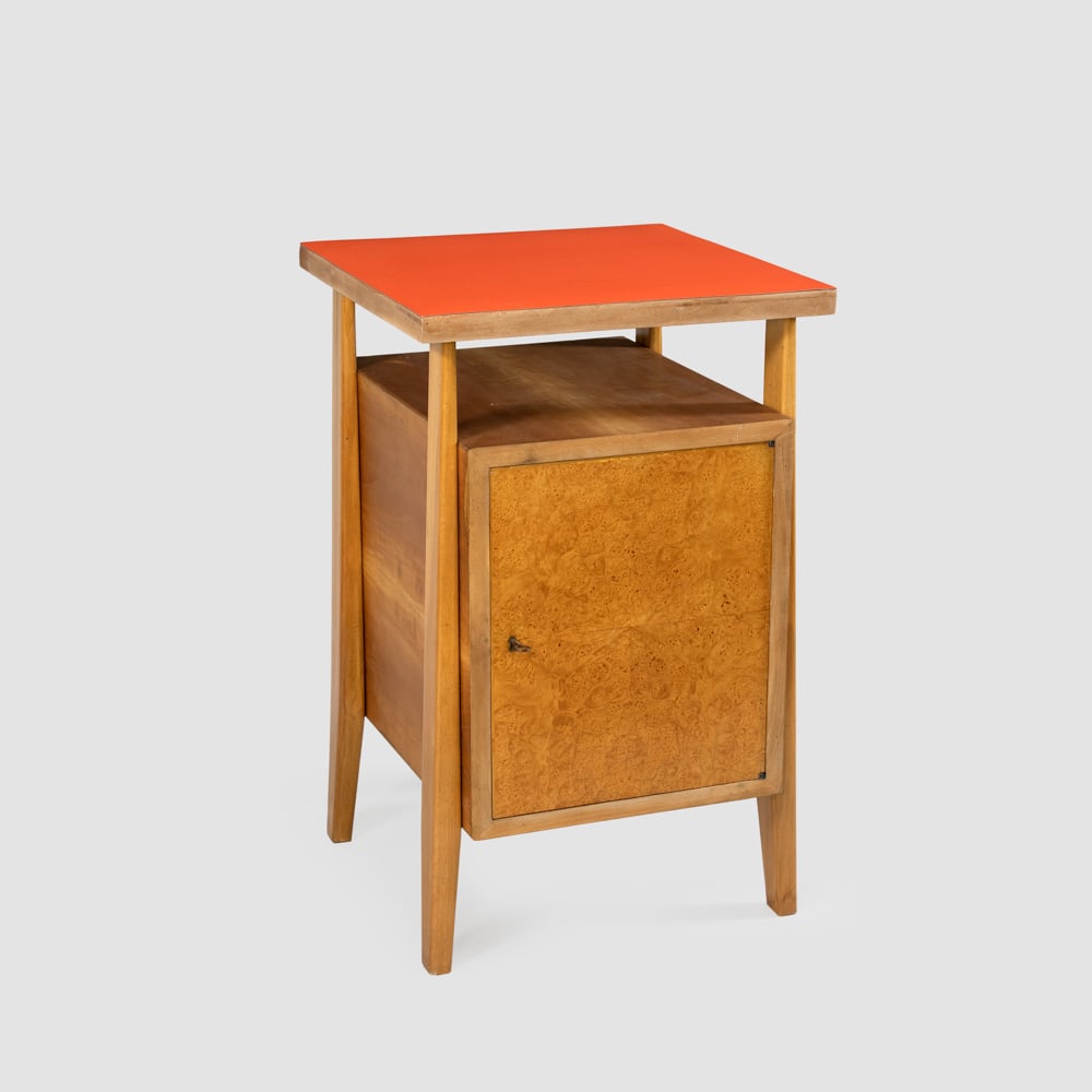 Italian manufacture: 1950s, 86x53.5x53.7 cm., wood and formica bedside table