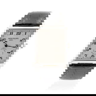 Patek Philippe Gondolo wristwatch: Patek Philippe Gondolo wristwatchyear circa 2010, , in 18kt gray gold, ref. 5109G - 001, rectangular case 43x30 mm. silvered dial with Roman numerals, second counter at 6 o'clock, sapphire crystal, me