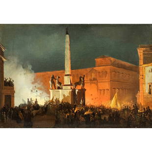 Ippolito Caffi: Belluno 1809 - Lissa 1866, 29x43 cm., "La notte del 10 febbraio 1848", oil on cardboard applied on canvas, signed lower right, within frameProvenance: private collection Rome