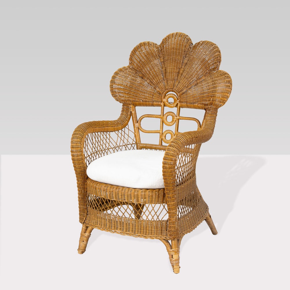 Italian manufacture: 1970s, 113x67x64 cm., wicker and padded fabric armchair