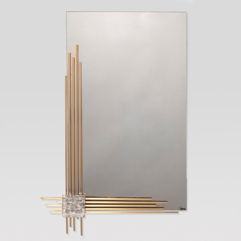 Angelo Brotto, prod. Esperia: Italia, 1970s, 102x65x2 cm., wall mirror, brass, mirrored glass and crystal, production label