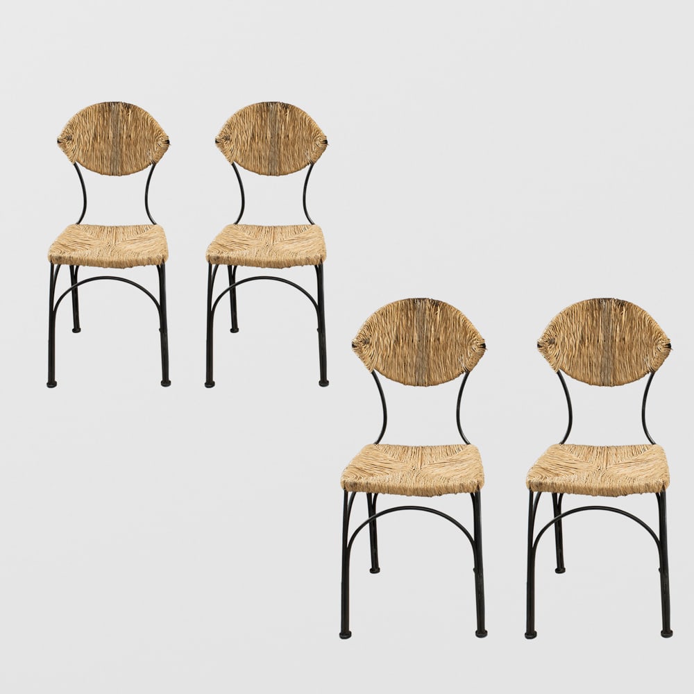 Tom Dixon, prod. Cappellini (4): Italy, 1980s, 96x41x45 cm., four Banana series chairs in iron and straw, wears
