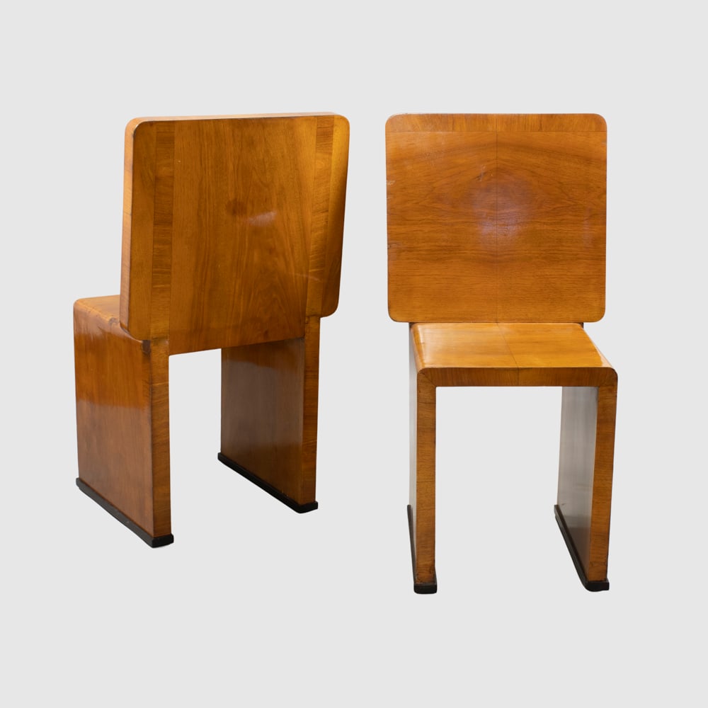 Italian manufacture (2): 1920/30s, 92x50x42 cm., Pair of Decò wood and painted wood chairs, slight wears