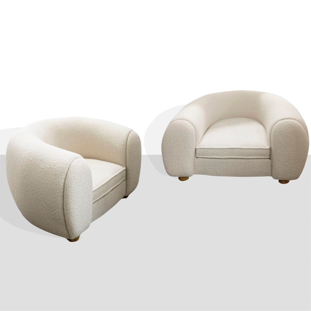 French manufacture: 1980s, 90x120x100 cm., Pair of armchairs in wood and upholstered fabric
