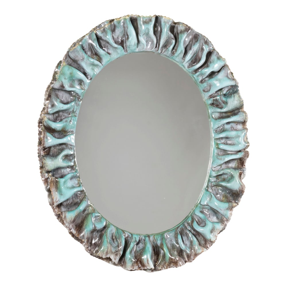 Prod. La Farnesiana: Italy, 1960s, 71x60 cm., glazed ceramic and mirrored glass wall mirror, slight wears