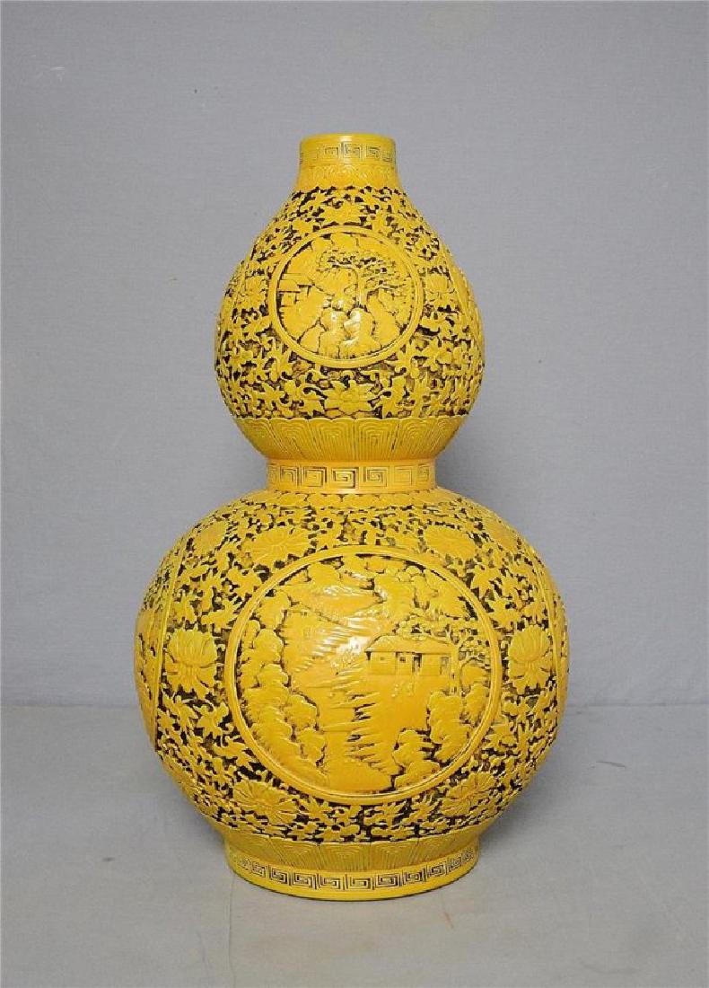 Large Chinese Yellow Glaze Porcelaon Gourd Vase (1 of 6)