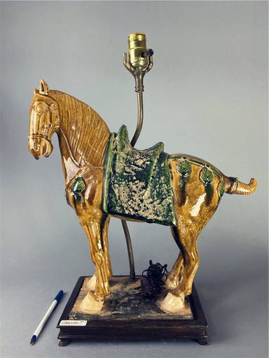 A Chinese Tang Dynasty Horse Lamp Porcelain