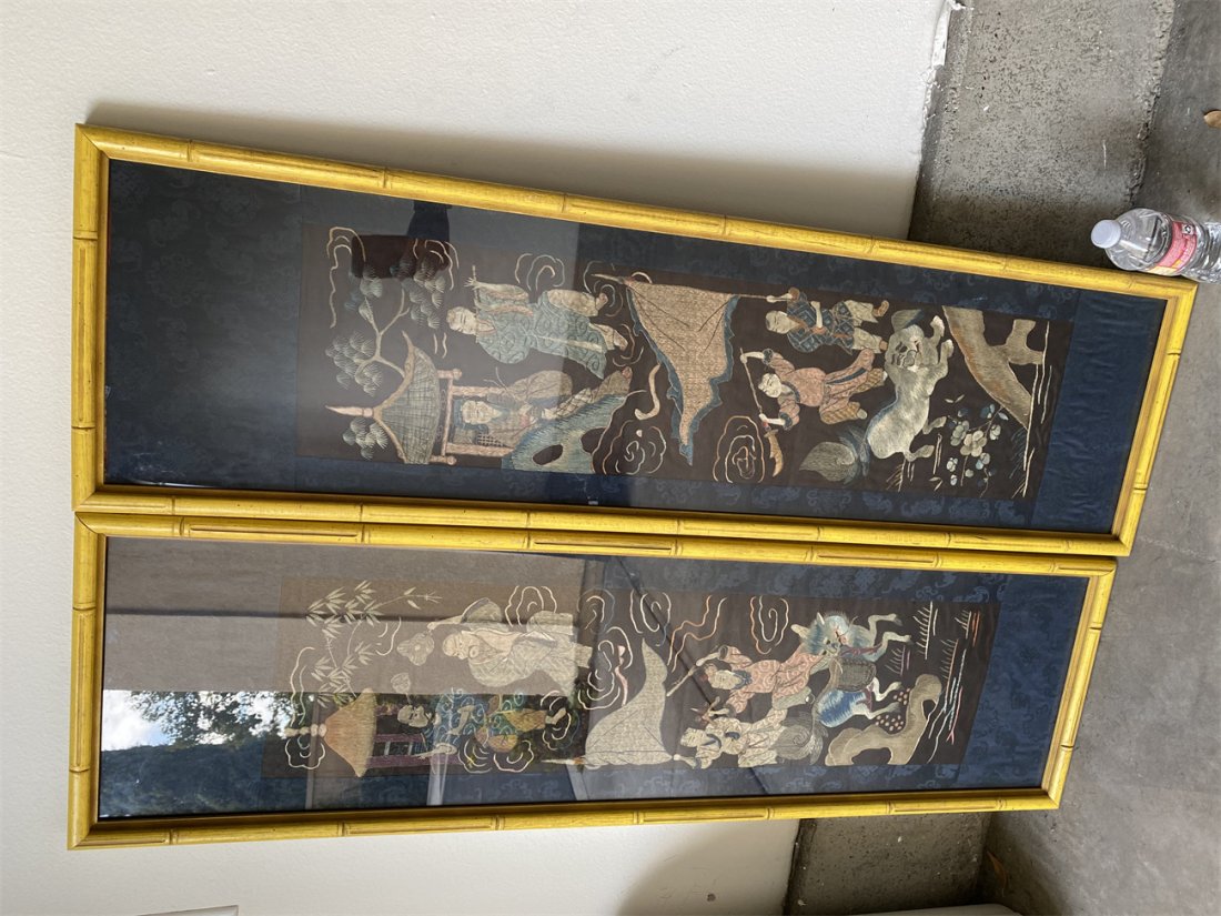 Pair of Framed Chinese antique silk painting with (1 of 6)