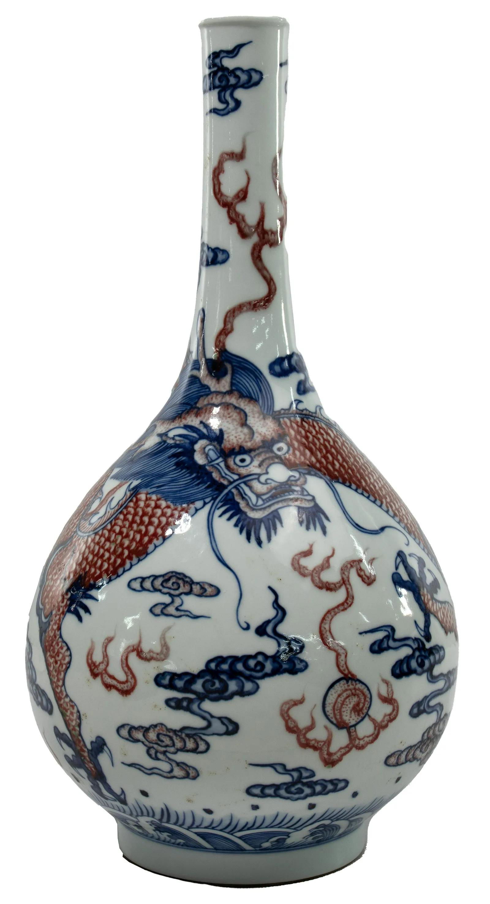 Chinese Blue and White Porcelain 'Dragon' Bottle Vase (1 of 4)
