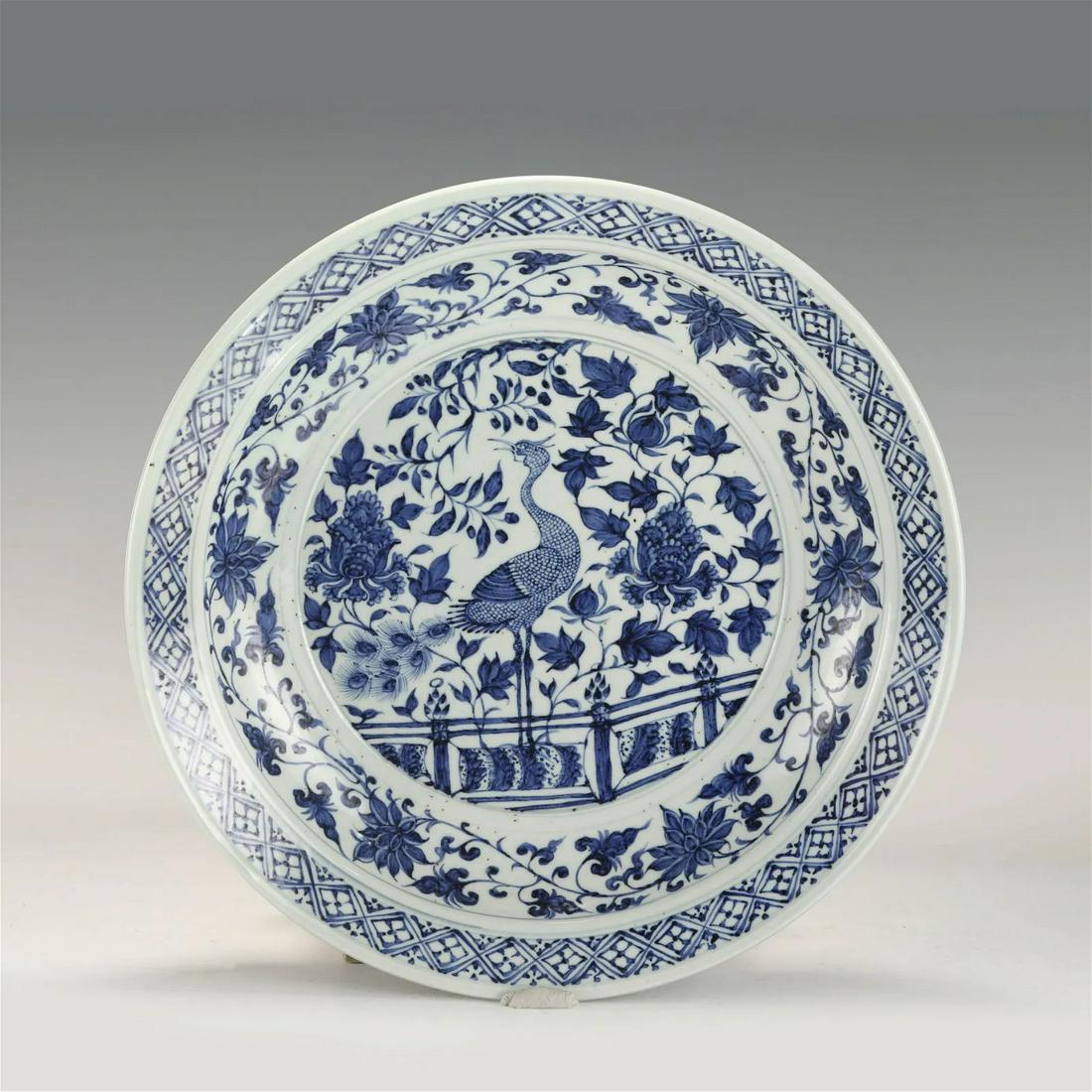 YUAN BLUE AND WHITE PEACOCK PLATE (1 of 7)