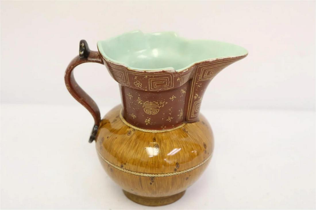 Fine Chinese brown background famille rose pitcher (1 of 8)