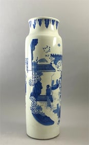 Chinese Blue-and-White Figure Cylindrical porcelain Bottle