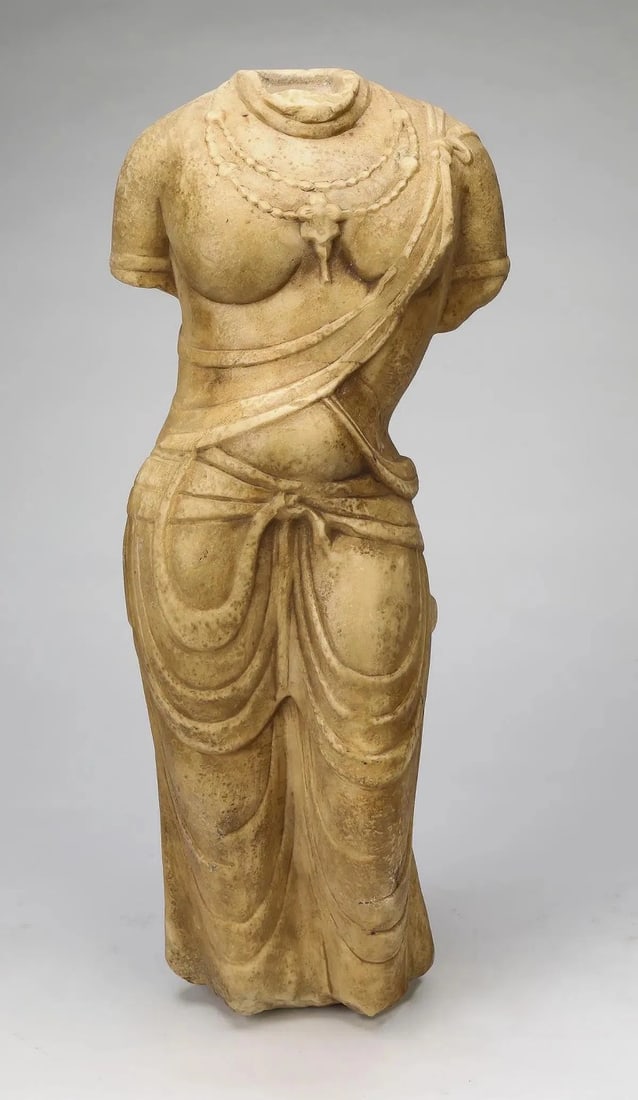 Chinese Gandhara style marble carved bodhisattva budda godness (1 of 2)