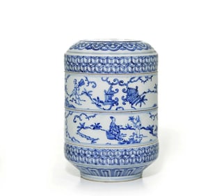 Chinese Ming Dynasty blue and white figure story porcelain jar with Ming Dynasty Jiajing mark