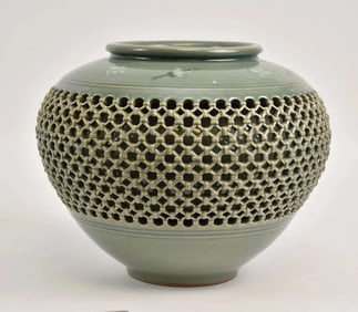 Korean Celadon Glazed Reticulated Porcelain Vase