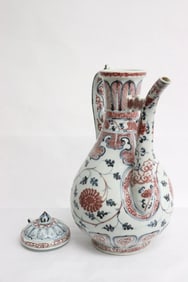 Large Chinese blue, red and white porcelain wine server