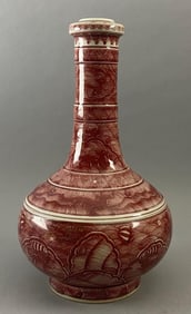 Chinese Qing Dynasty Kangxi Glazed Red Sea Beast Patterned Diameter porcelain Bottle