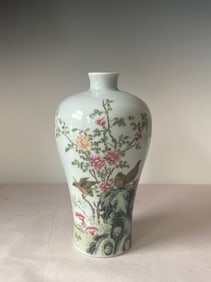 A Chinese Qing Dynasty Yongzheng doucai porcelain plum vase with magpies perching on branches