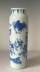 Chinese blue and white porcelain cylindrical vase with figures