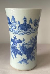 Chinese blue and white porcelain flower vase with figures and stories