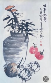 Chinese ink painting on scroll of Master WangZhen