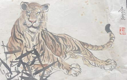 Chinese ink painting on paper, tiger