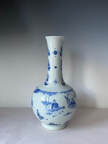 Chinese Ming Dynasty Chongzhen Mark Blue and White Figure porcelain Vase