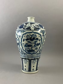 Chinese Blue and White Mandarin Ducks and Lotus Pond Pattern Openwork Plum porcelain Vase