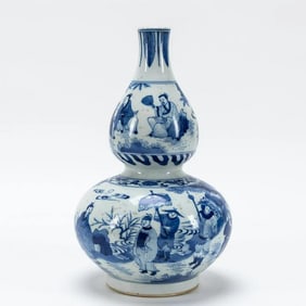 Chinese Ming Dynasty Chongzhen period Blue and white porcelain double gourd-form vase