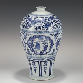 A Chinese Yuan Dynasty blue-and-white plum porcelain vase